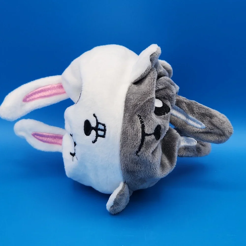 Reversible White Gray Moody‎ Happy Angry Bunny Plush Toy - CLEAN